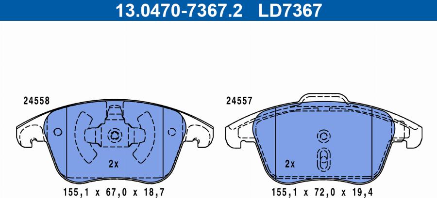 ATE 13.0470-7367.2 - Bremžu uzliku kompl., Disku bremzes www.autospares.lv