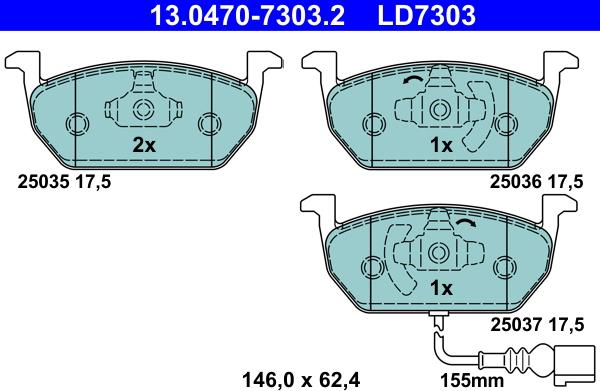 ATE 13.0470-7303.2 - Тормозные колодки, дисковые, комплект www.autospares.lv