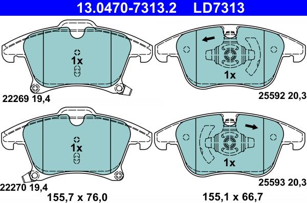 ATE 13.0470-7313.2 - Bremžu uzliku kompl., Disku bremzes www.autospares.lv