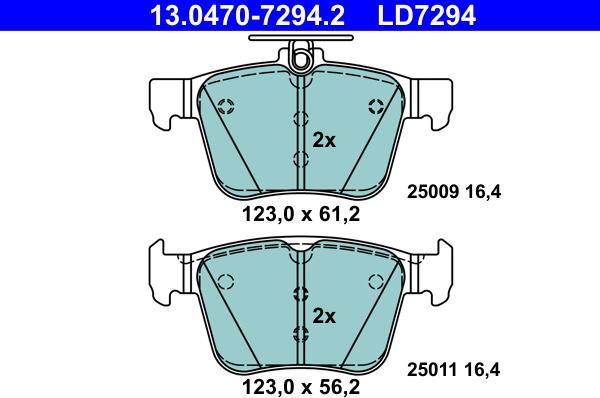 ATE 13.0470-7294.2 - Тормозные колодки, дисковые, комплект www.autospares.lv