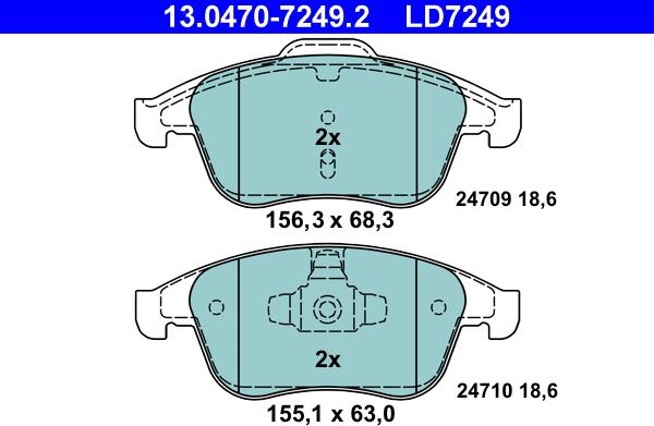 ATE 13.0470-7249.2 - Bremžu uzliku kompl., Disku bremzes autospares.lv