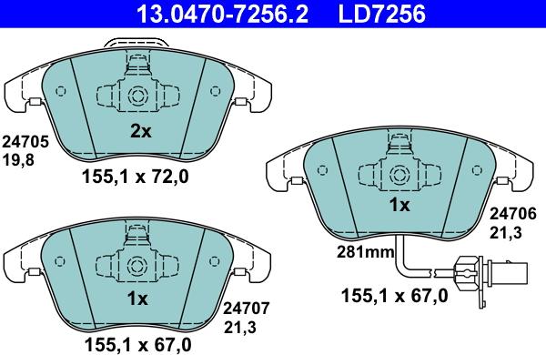 ATE 13.0470-7256.2 - Bremžu uzliku kompl., Disku bremzes autospares.lv