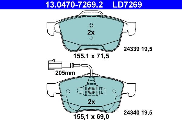 ATE 13.0470-7269.2 - Bremžu uzliku kompl., Disku bremzes autospares.lv