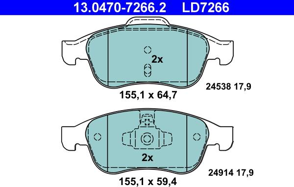 ATE 13.0470-7266.2 - Bremžu uzliku kompl., Disku bremzes www.autospares.lv