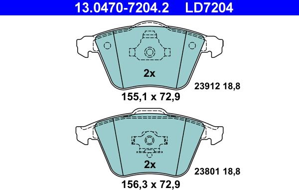 ATE 13.0470-7204.2 - Тормозные колодки, дисковые, комплект www.autospares.lv