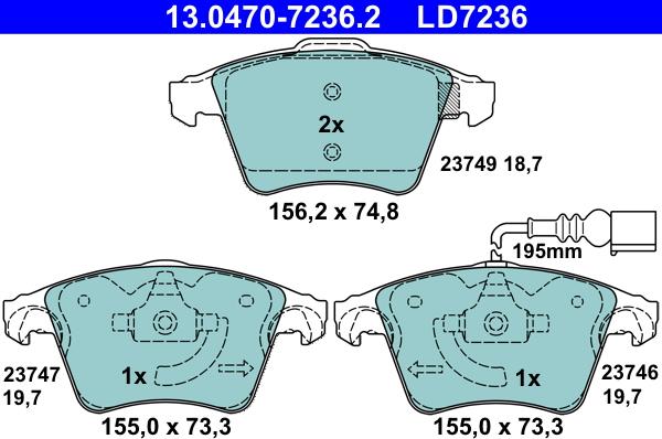 ATE 13.0470-7236.2 - Bremžu uzliku kompl., Disku bremzes autospares.lv