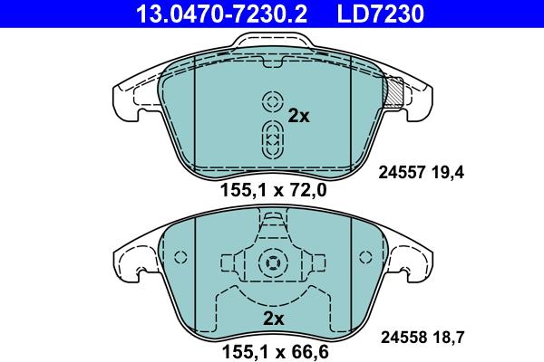 ATE 13.0470-7230.2 - Тормозные колодки, дисковые, комплект www.autospares.lv