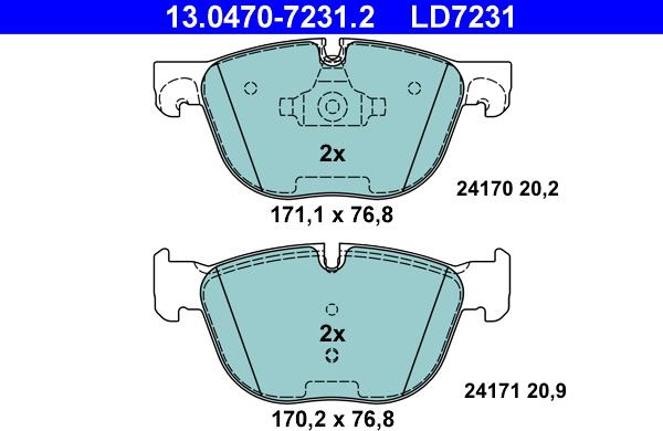 ATE 13.0470-7231.2 - Тормозные колодки, дисковые, комплект www.autospares.lv