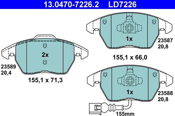 ATE 13.0470-7226.2 - Тормозные колодки, дисковые, комплект www.autospares.lv