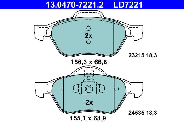 ATE 13.0470-7221.2 - Тормозные колодки, дисковые, комплект www.autospares.lv