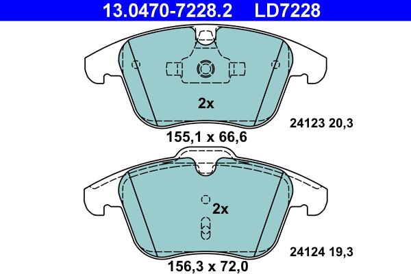 ATE 13.0470-7228.2 - Тормозные колодки, дисковые, комплект www.autospares.lv