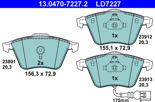 ATE 13.0470-7227.2 - Тормозные колодки, дисковые, комплект www.autospares.lv