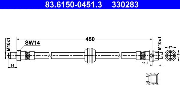 ATE 83.6150-0451.3 - Тормозной шланг www.autospares.lv