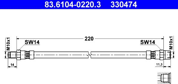 ATE 83.6104-0220.3 - Тормозной шланг www.autospares.lv