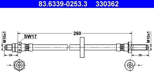 ATE 83.6339-0253.3 - Bremžu šļūtene www.autospares.lv