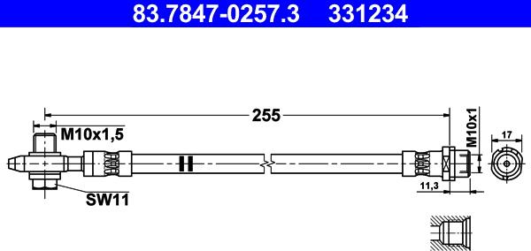 ATE 83.7847-0257.3 - Bremžu šļūtene www.autospares.lv