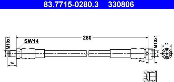 ATE 83.7715-0280.3 - Тормозной шланг www.autospares.lv