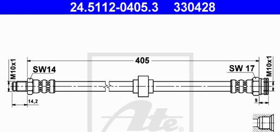 ATE 330428 - Bremžu šļūtene www.autospares.lv