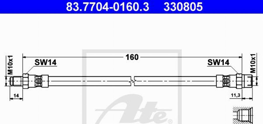 ATE 330805 - Bremžu šļūtene www.autospares.lv