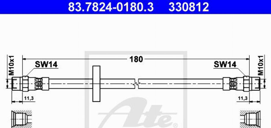 ATE 330812 - Bremžu šļūtene www.autospares.lv