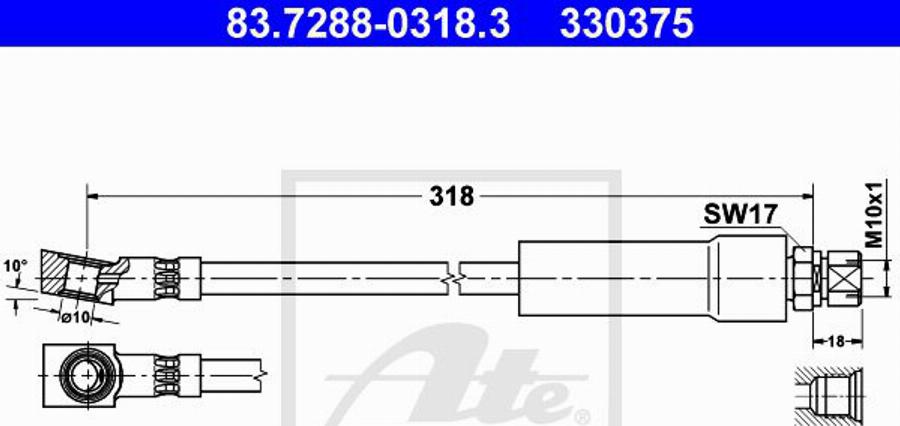 ATE 330375 - Bremžu šļūtene www.autospares.lv