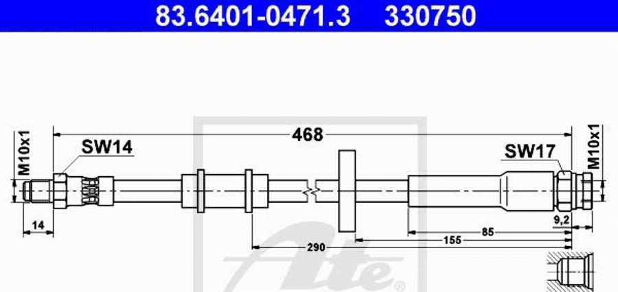 ATE 330750 - Bremžu šļūtene www.autospares.lv