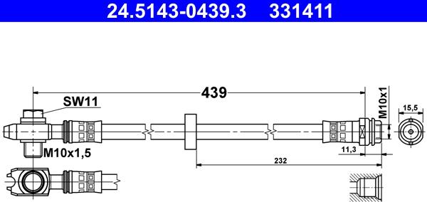 ATE 24.5143-0439.3 - Bremžu šļūtene www.autospares.lv