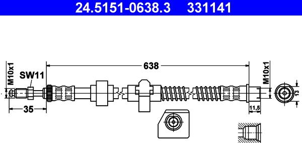 ATE 24.5151-0638.3 - Тормозной шланг www.autospares.lv