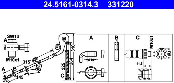 ATE 24.5161-0314.3 - Bremžu šļūtene www.autospares.lv