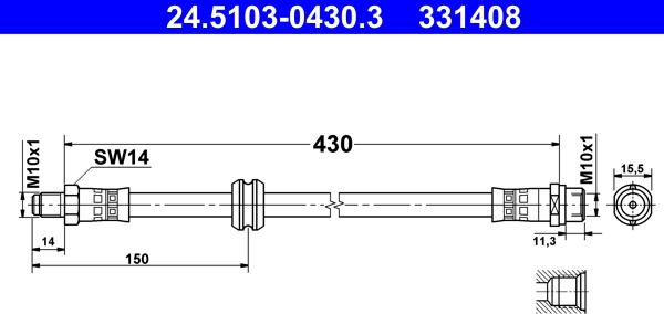 ATE 24.5103-0430.3 - Тормозной шланг www.autospares.lv