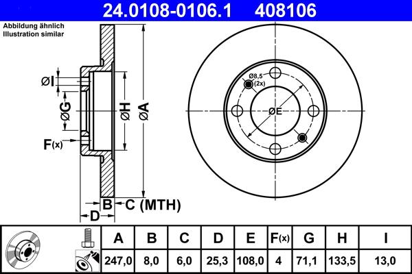 ATE 24.0108-0106.1 - Тормозной диск www.autospares.lv