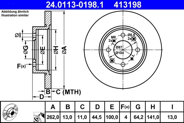 ATE 24.0113-0198.1 - Brake Disc www.autospares.lv