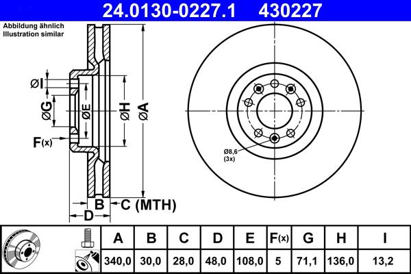 ATE 24.0130-0227.1 - Bremžu diski www.autospares.lv