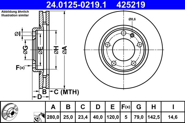 ATE 24.0125-0219.1 - Bremžu diski www.autospares.lv