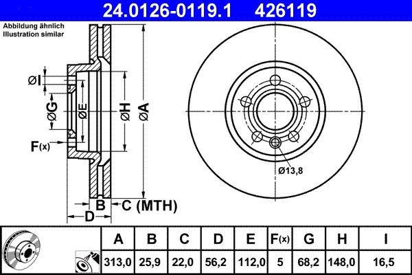 ATE 24.0126-0119.1 - Brake Disc www.autospares.lv