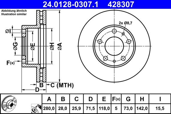 ATE 24.0128-0307.1 - Bremžu diski autospares.lv