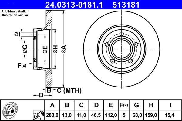 ATE 24.0313-0181.1 - Bremžu diski www.autospares.lv