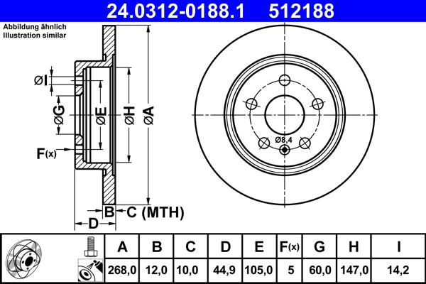 ATE 24.0312-0188.1 - Brake Disc www.autospares.lv