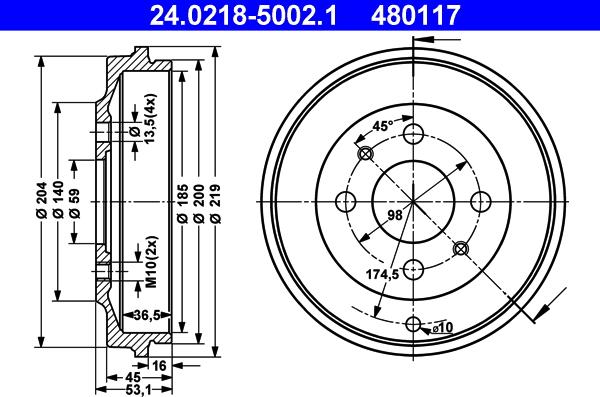 ATE 24.0218-5002.1 - Bremžu trumulis www.autospares.lv