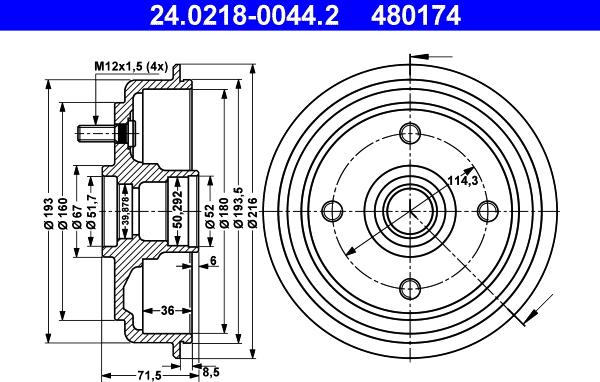 ATE 24.0218-0044.2 - Bremžu trumulis www.autospares.lv