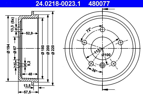 ATE 24.0218-0023.1 - Bremžu trumulis www.autospares.lv