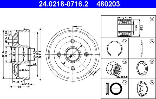 ATE 24.0218-0716.2 - Bremžu trumulis www.autospares.lv