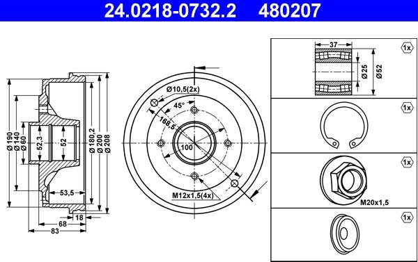 ATE 24.0218-0732.2 - Bremžu trumulis www.autospares.lv