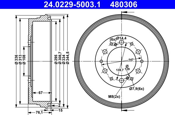 ATE 24.0229-5003.1 - Bremžu trumulis www.autospares.lv