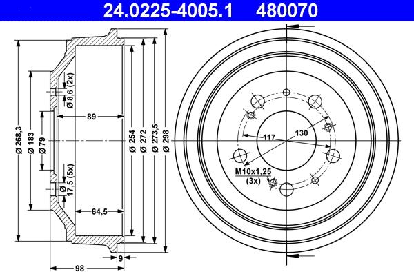 ATE 24.0225-4005.1 - Bremžu trumulis www.autospares.lv