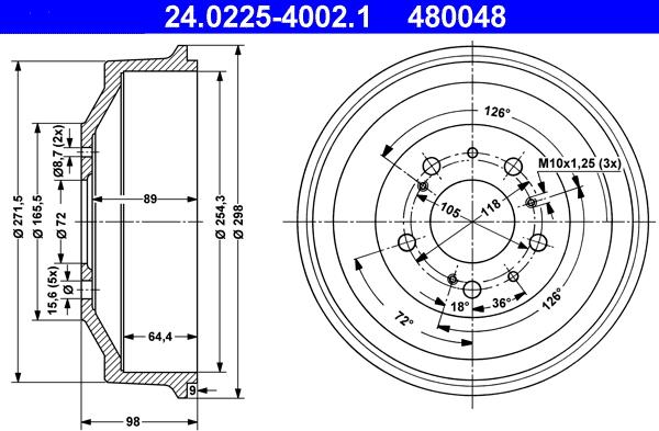 ATE 24.0225-4002.1 - Bremžu trumulis www.autospares.lv