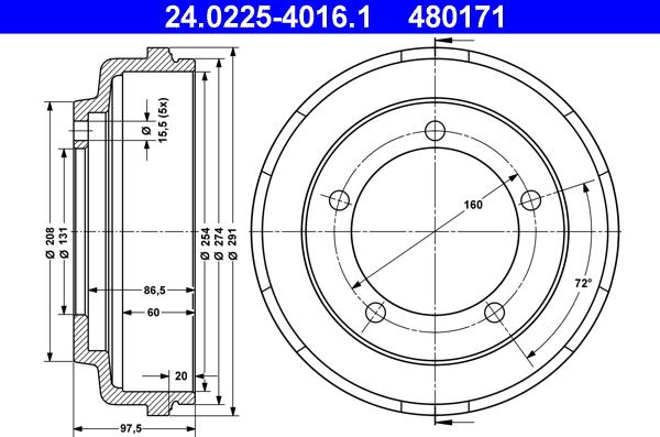 ATE 24.0225-4016.1 - Bremžu trumulis www.autospares.lv