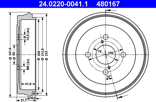 ATE 24.0220-0041.1 - Bremžu trumulis www.autospares.lv