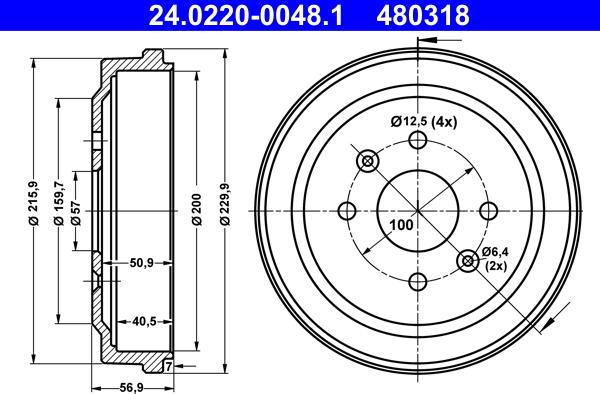 ATE 24.0220-0048.1 - Тормозной барабан www.autospares.lv