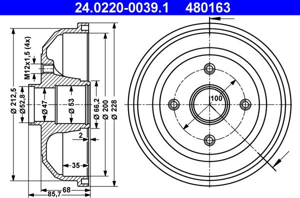 ATE 24.0220-0039.1 - Bremžu trumulis www.autospares.lv